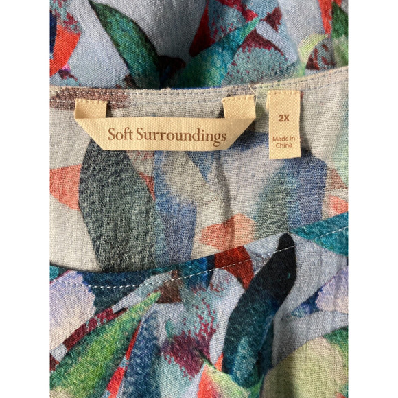 Soft Surroundings 2X Blue Purple Watercolor Gauze Blouse Beachy Coastal - Picture 4 of 4